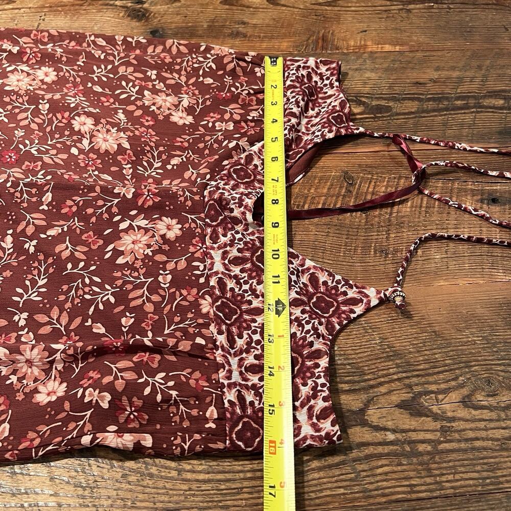Knox Rose Maxi Dress Tiered Floral Print Mixed Print Strappy Burgundy XS Prairie - Picture 10 of 14